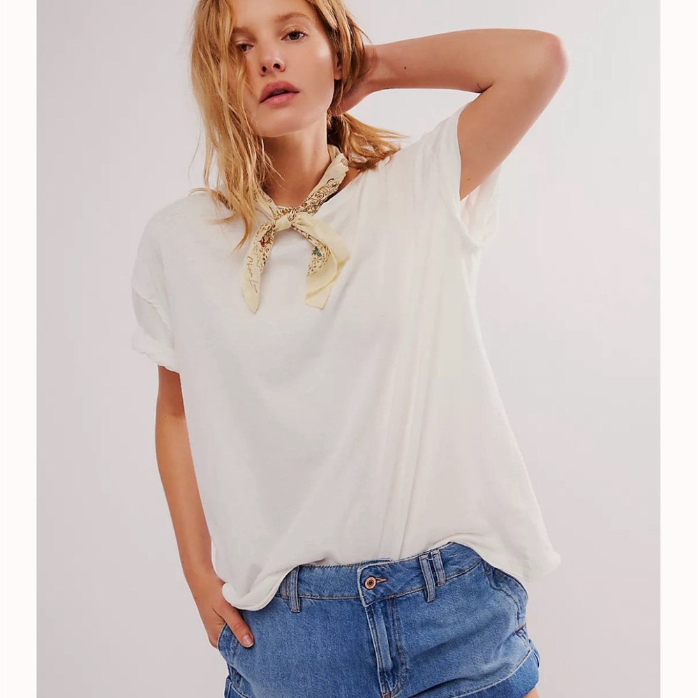 Free People NWT boxy white short sleeve t shirt